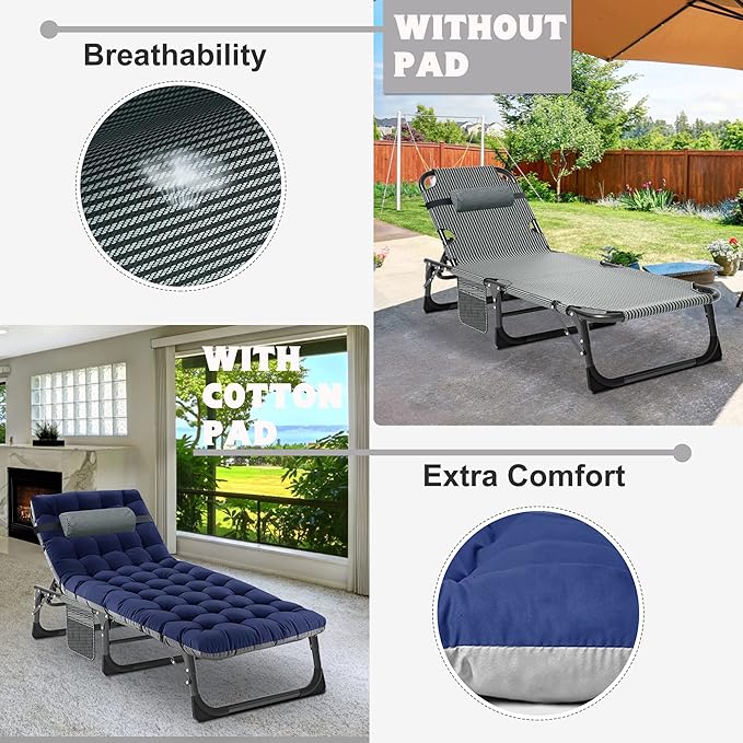 ABORON 2PK Heavy Duty Tanning Chair, 5-Gear Outdoor Folding Chaise Lounge Cha...