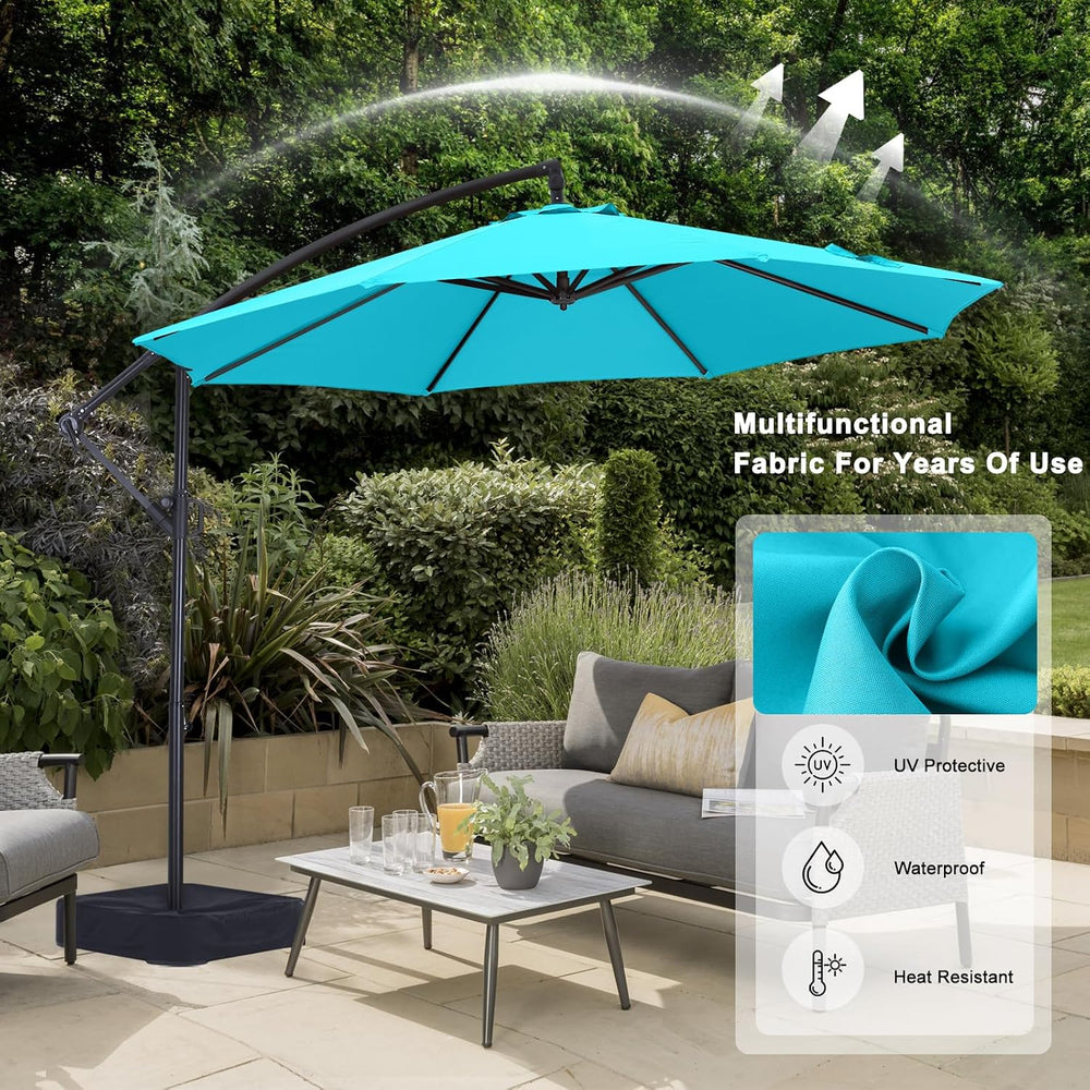 ABCCANOPY 10FT Cantilever Umbrella with Base and Weights Bag, Turquoise