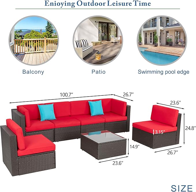 Vongrasig 7 Pieces Patio Furniture Sets, Outdoor Modular Sectional Sofa Patio...