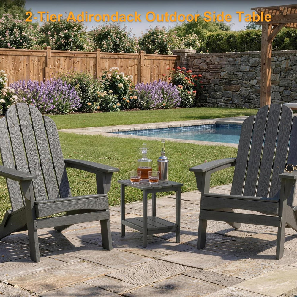 Outdoor Side Table, 2-Tier Small Square Patio Side Table with Adjustable Feet...
