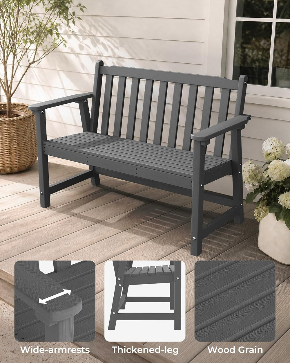 Ciokea 48" Outdoor Bench Set of 2, HDPE Weatherproof Garden Bench, 2-Per...