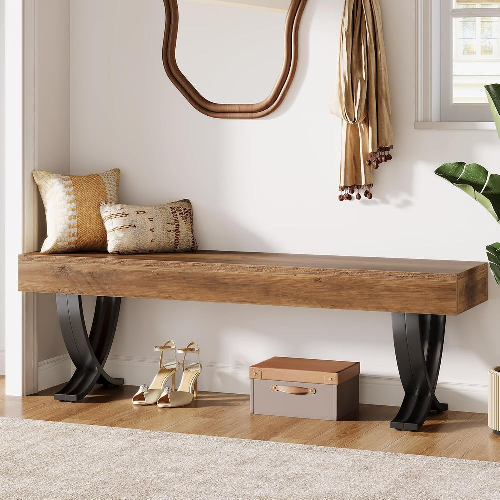 Tribesigns Entryway Shoe Bench, 55-Inch Wooden Shoe Bench with Metal X-Shaped...