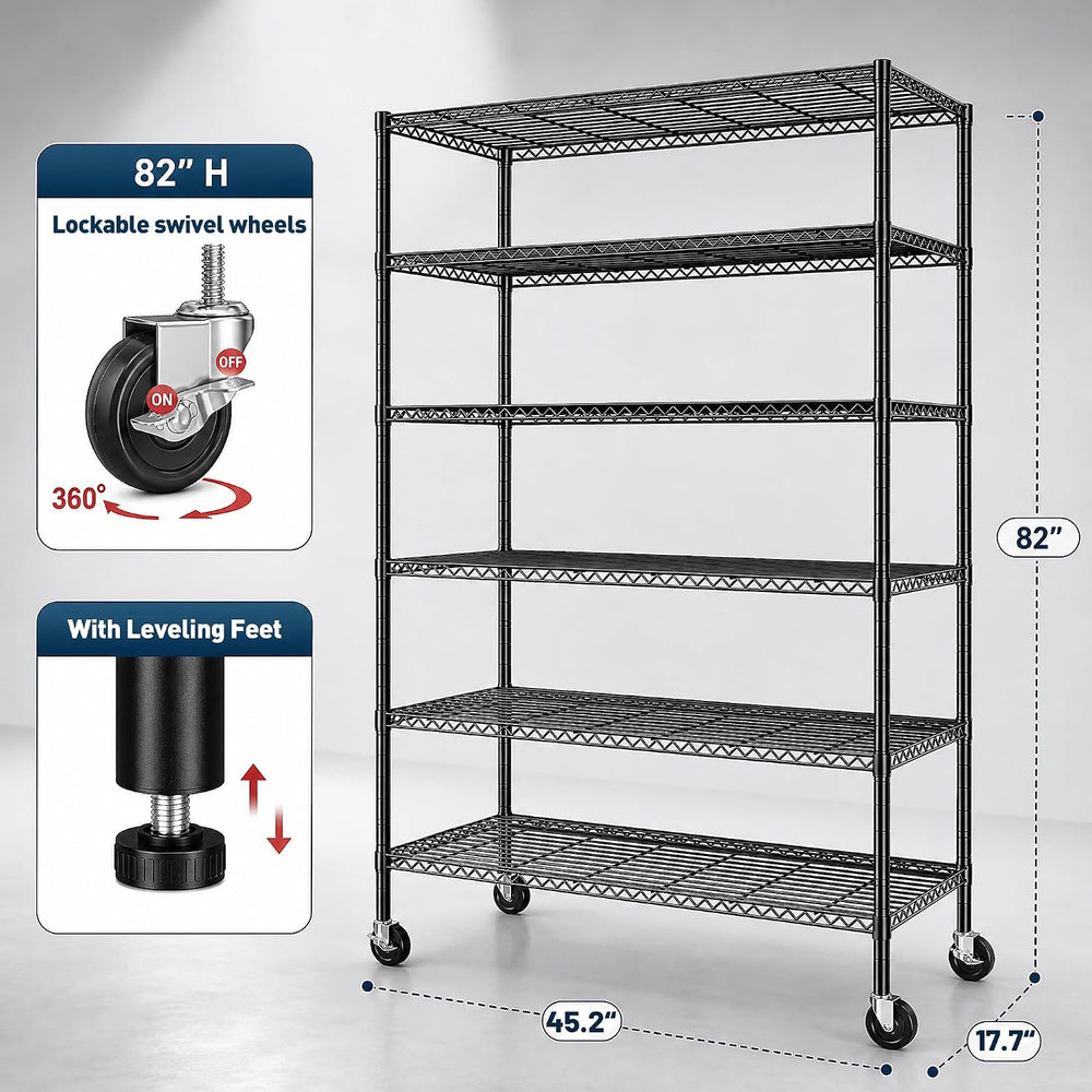Romorgniz Heavy Duty 6-Tier Rolling Storage Shelves with Wheels for Garage