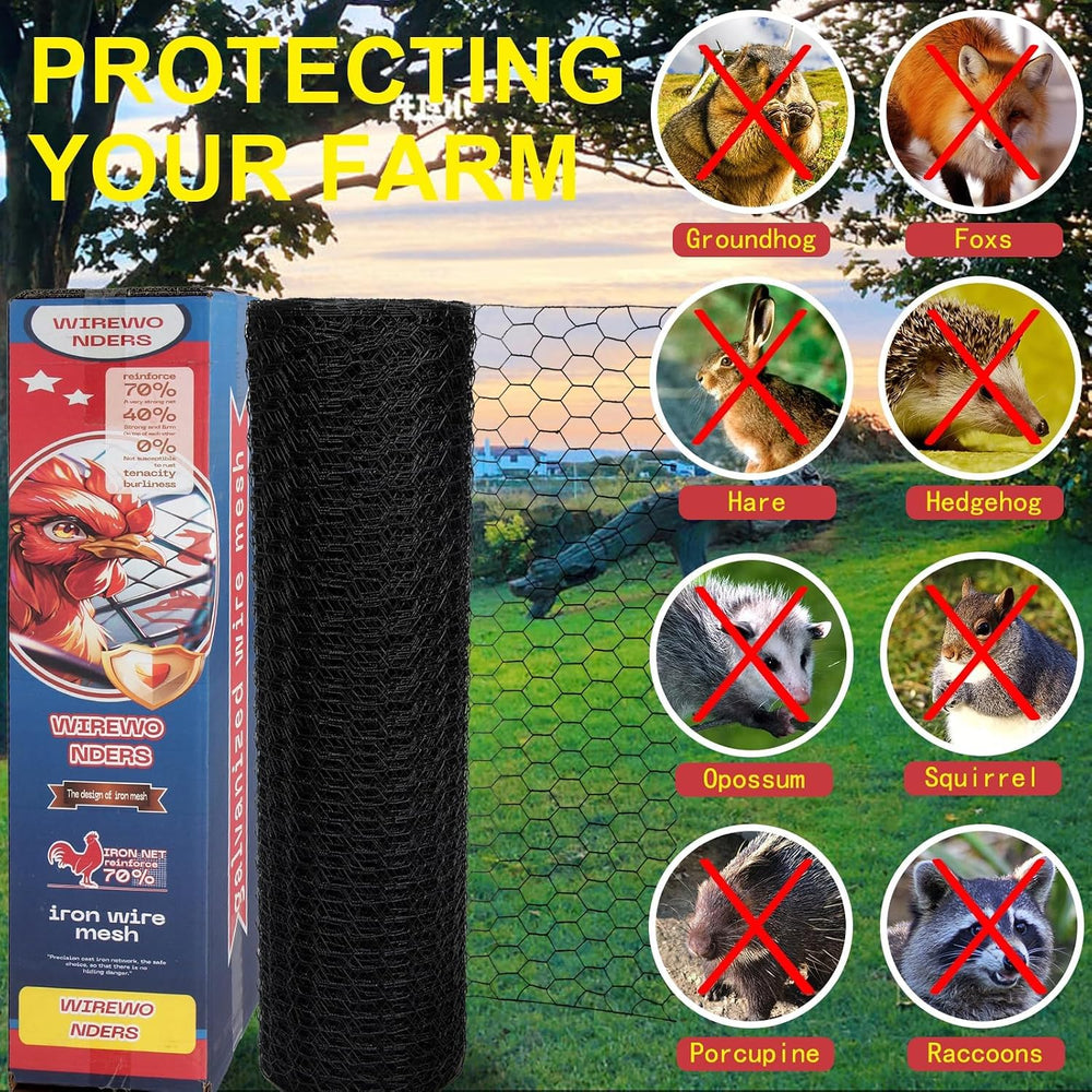 Black 19GA Chicken Wire 48inx150ft, Chicken Wire Fencing, Garden Fence, Metal...