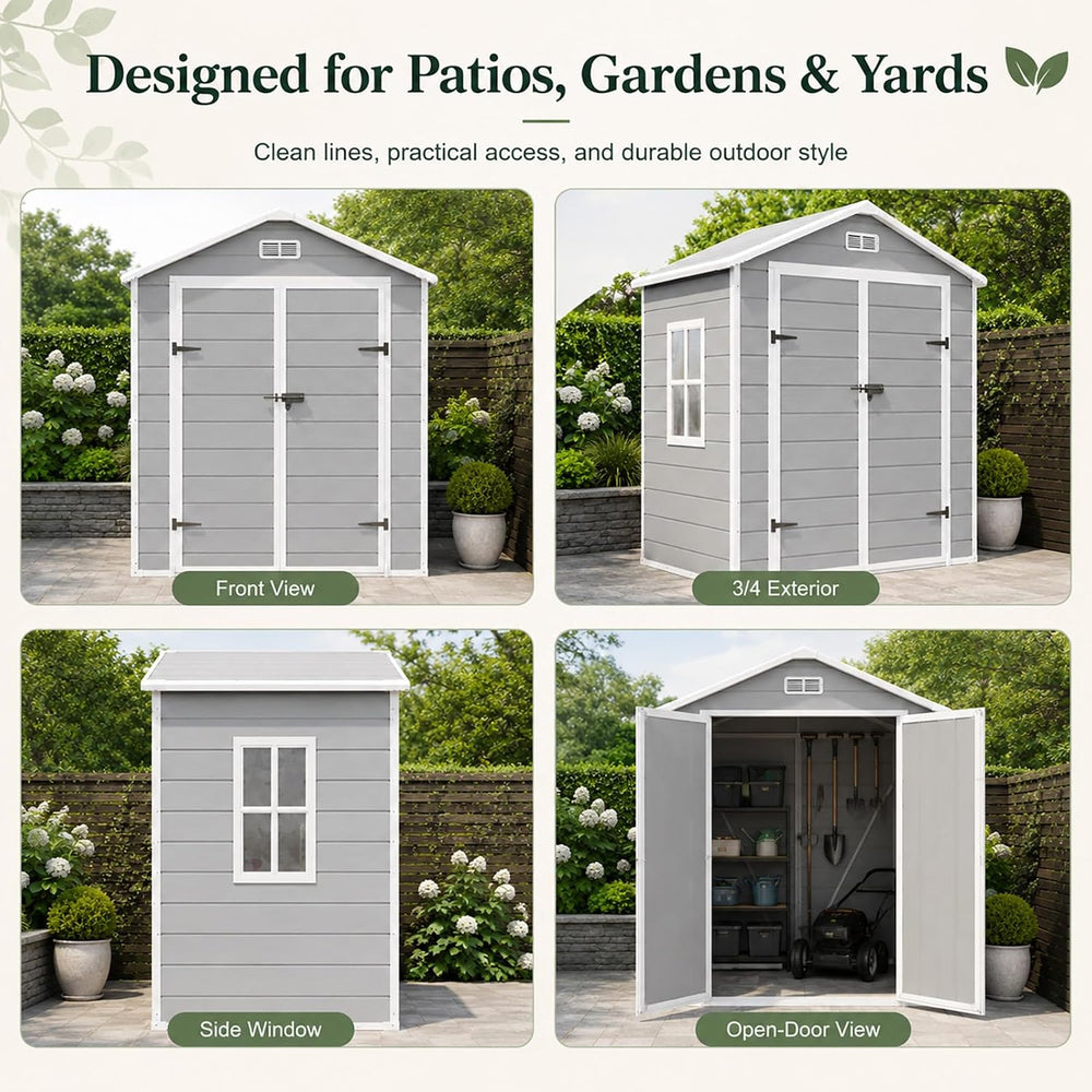 6x3 FT Resin Outdoor Storage Shed with Floor Door Window, Plastic Sheds