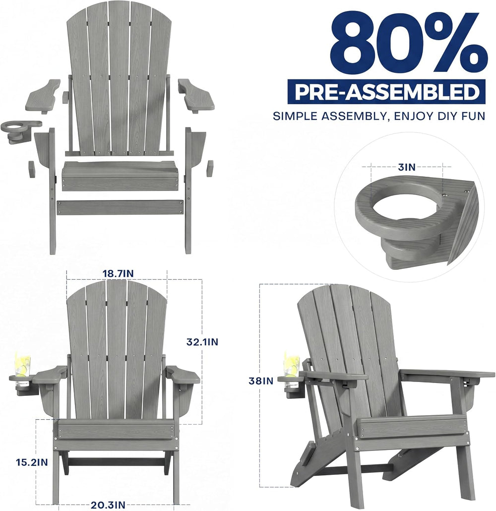 Plawdlik Folding Adjustable Adirondack Chair, Patio Chairs, Grey