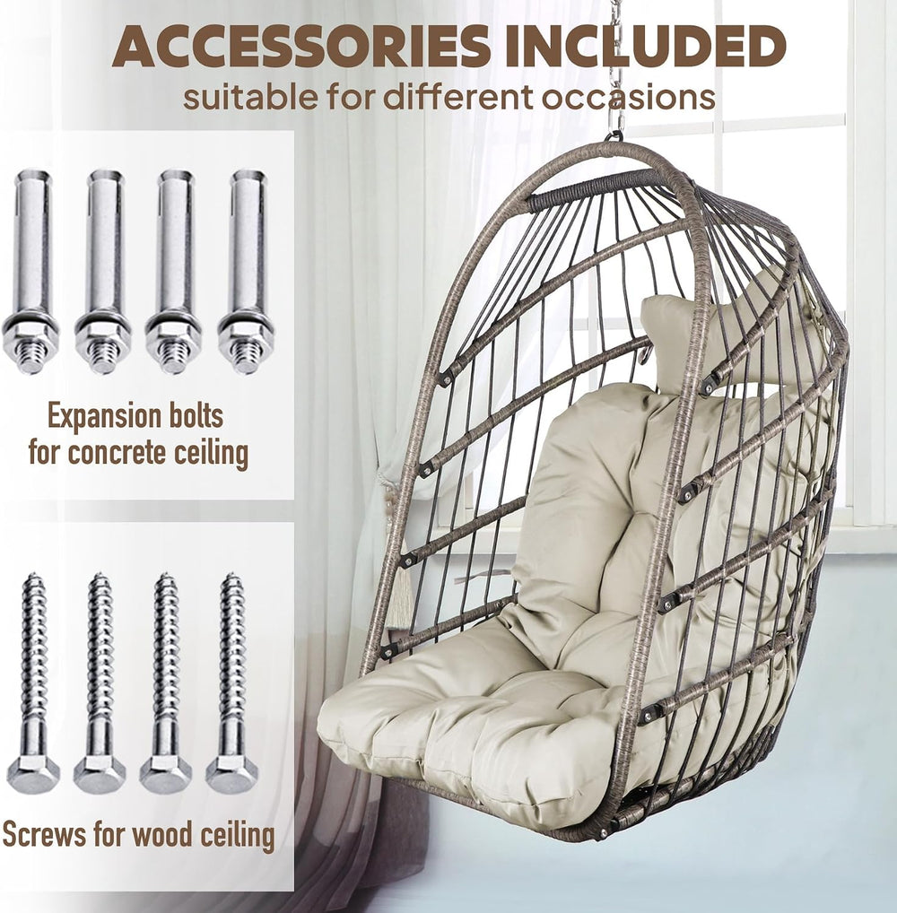 Chihee Egg Chair Foldable Wicker Rattan Hanging Swing Chair Indoor Outdoor Pa...