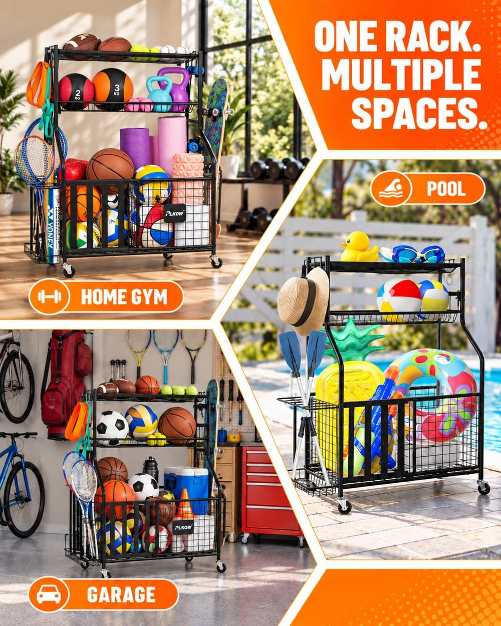 PLKOW Sports Equipment Storage for Garage, Ball Storage Organizer