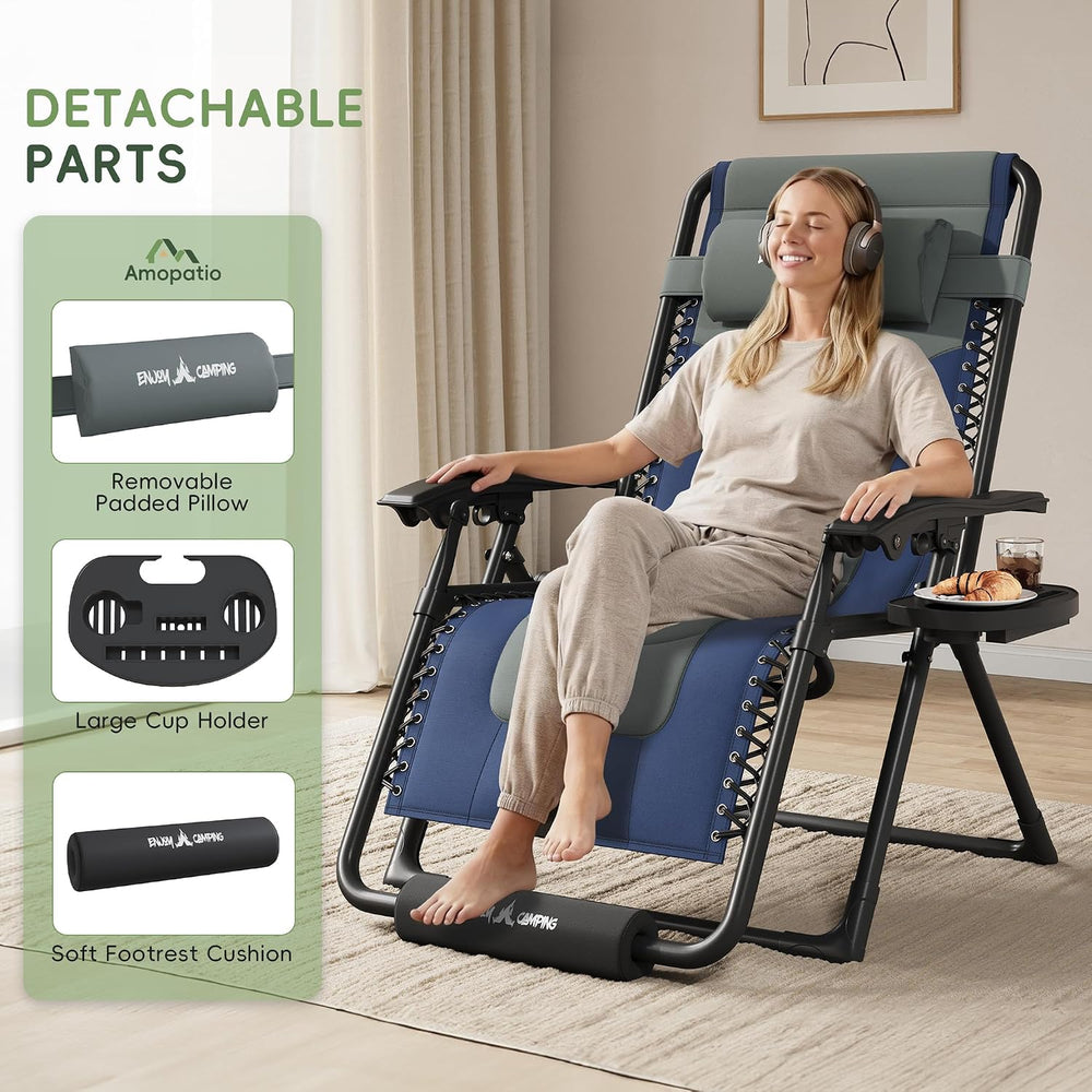 Amopatio XL Padded Zero Gravity Chairs Foldable Zero Gravity Lounge Chair Out...
