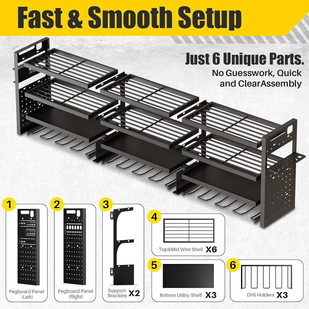 Large 49'' Wide Power Tool Organizer Wall Mount, 4-Tier