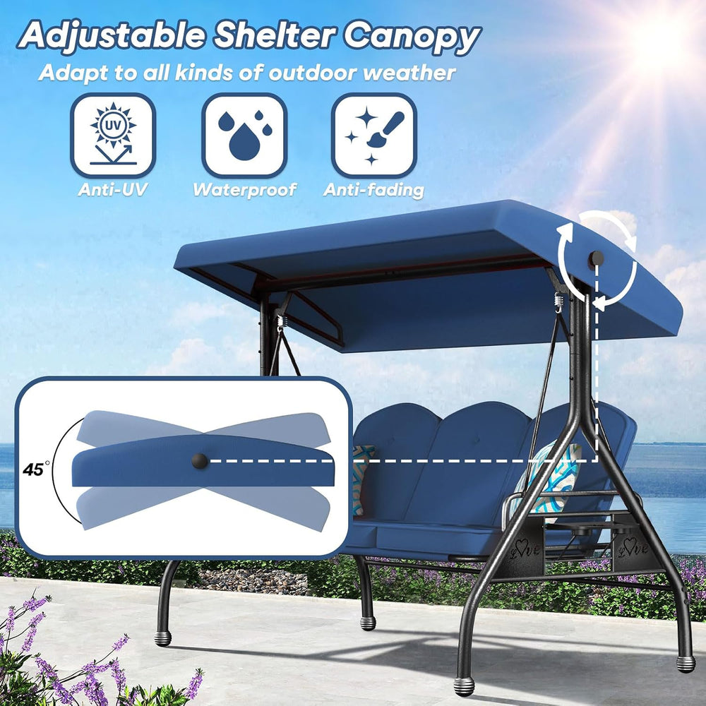 ZZW 3 Seat Outdoor Porch Patio Swing with Stand 800lbs 2-in-1 Convertible Swi...