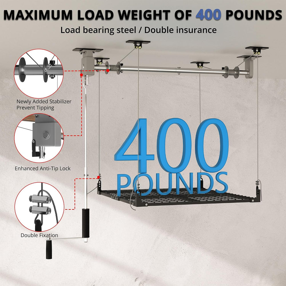 Overhead Garage Storage Rack,4x4FT Garage Ceiling Storage Racks,Lift Storage ...