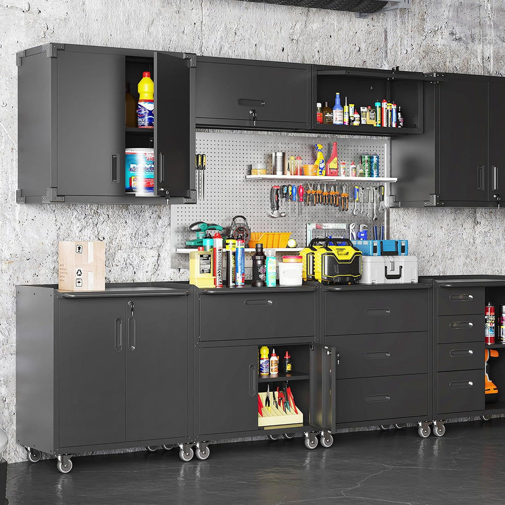 Wall-Mounted Metal Garage Storage Cabinet, Lockable Floating Tool Cabinet
