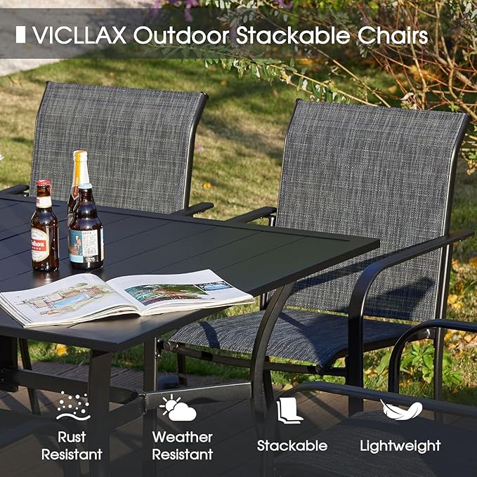 VICLLAX Patio Dining Set for 6, 7 Pieces Outdoor Furniture Set- 47" Roun...