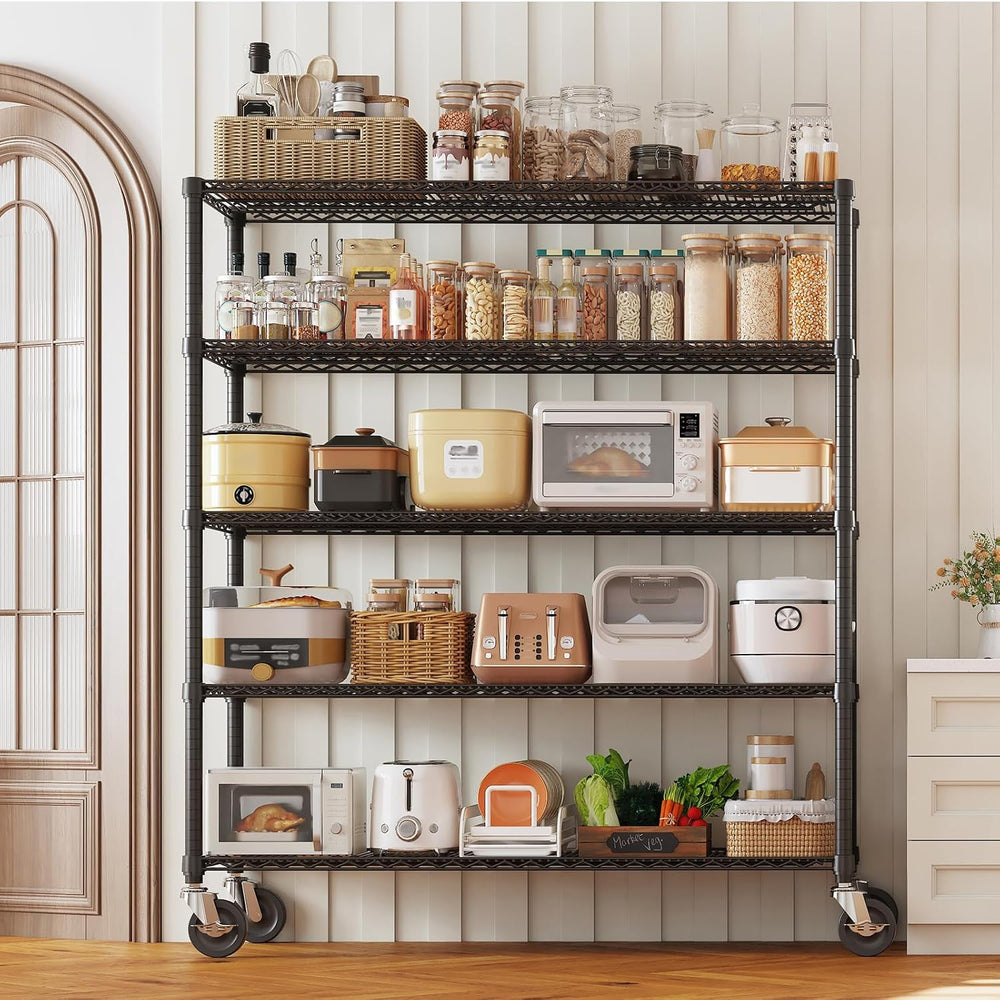 Garvee 3300LBS Wire Shelving with Wheels, 5-Tier Garage Shelving Heavy Duty