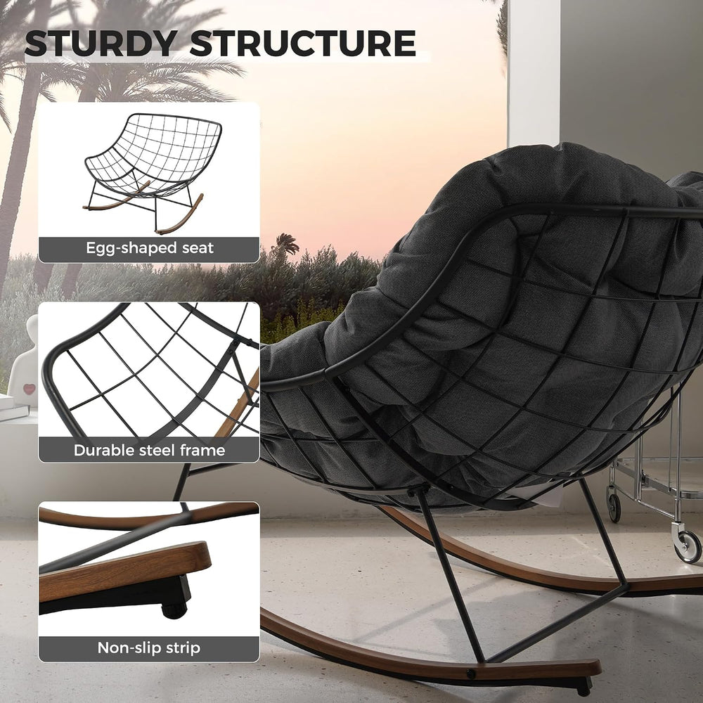 Grand patio Outdoor Papasan Rocking Chair with Thick Cushion, Grey