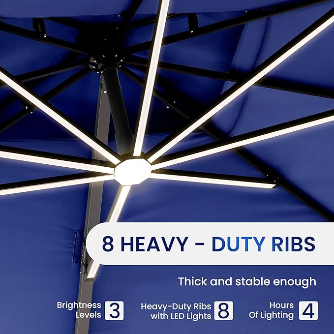 10 X 13 FT Cantilever Patio Umbrella with LED Lights Outdoor Heavy Duty Doubl...