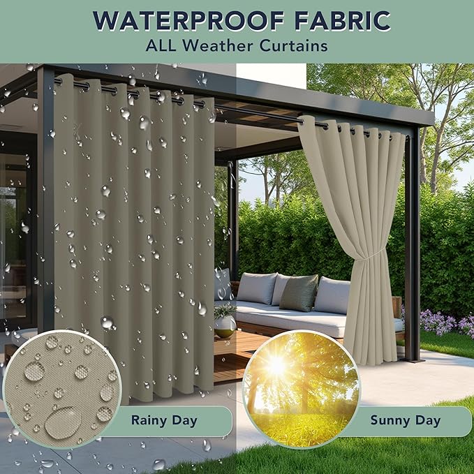 Patio Curtains Outdoor Waterproof - 6 Panels Privacy Weatherproof Outside Cur...