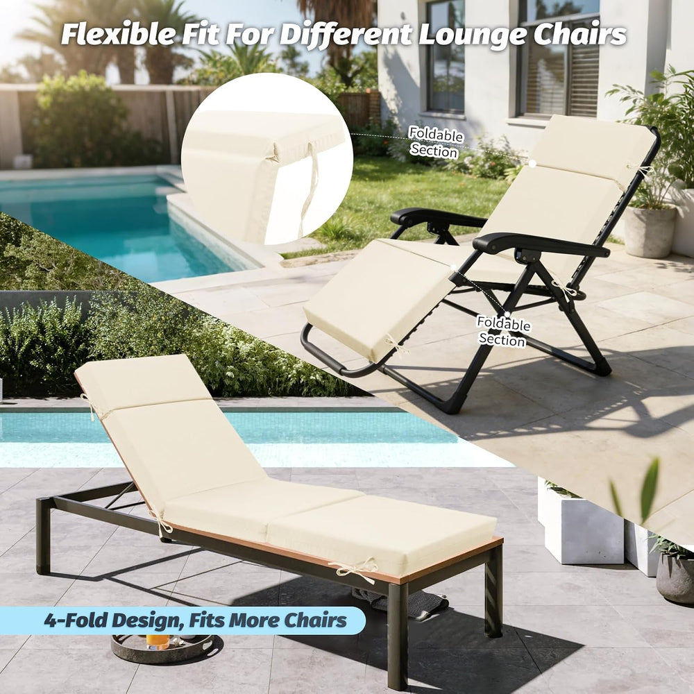 2 Pack Beige Outdoor Chaise Lounge Cushions, 72x21x3 in