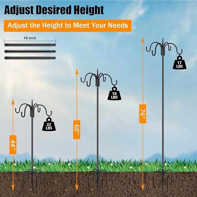FEED GARDEN 76 Inch Four Shepherd Hooks for Outdoor,Bird Feeder Pole with 5 P...