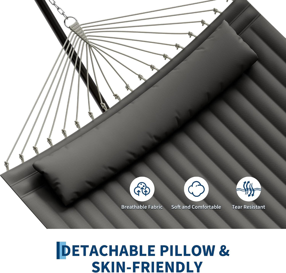 Garvee 2-Person Hammock with Stand for Outside–450lbs, Balance Rope, Pillow