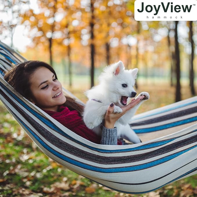 JoyView Brazilian Double Hammock with Hanging Ropes Extra Large 86.6x59” Port...