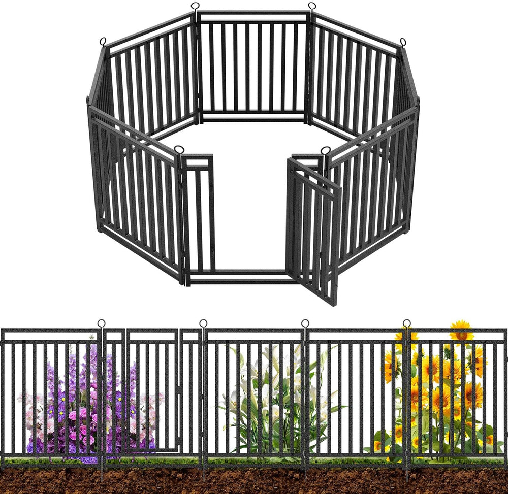 Decorative Garden Fence Metal Dog Fence Outdoor for Yard, 18ft (L) × 32in (H)...