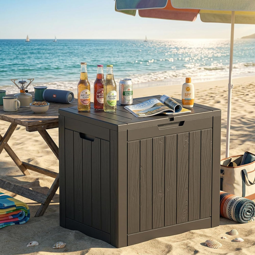Outdoor Storage Box 35 Gallon Deck Box, Waterproof Resin
