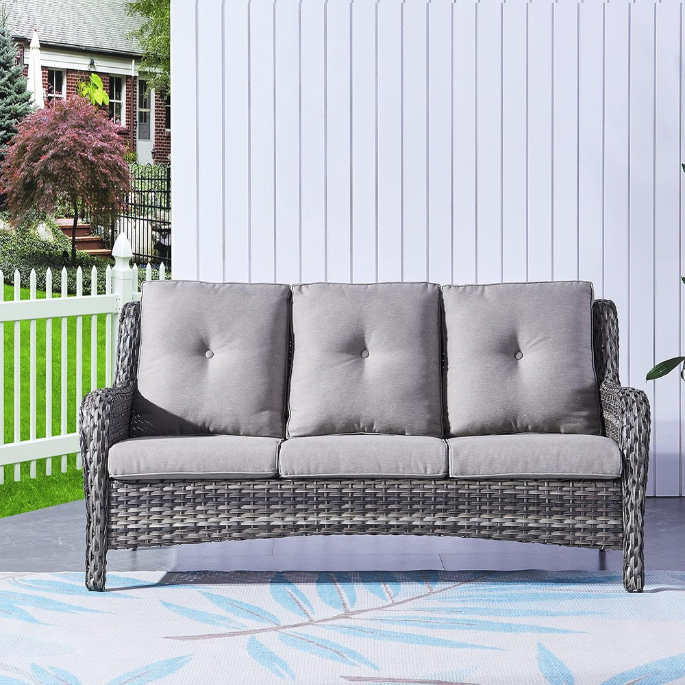 3-Seat Outdoor Wicker Sofa PE Rattan Patio Couch with Cushions,Deep Seat High...