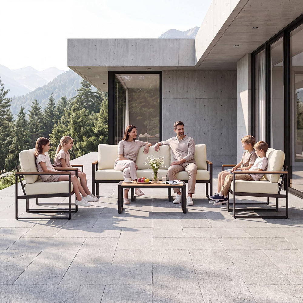 Aoxun 7 Seats Metal Patio Furniture Set with Coffee Table Cream