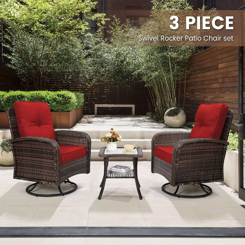 wildformers Luxury Outdoor Swivel Wicker Glider Patio Chairs with Table Set