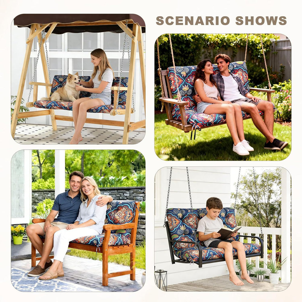 Porch Swing Cushion with Backrest,Waterproof Bench Cushion for Outdoor Furnit...