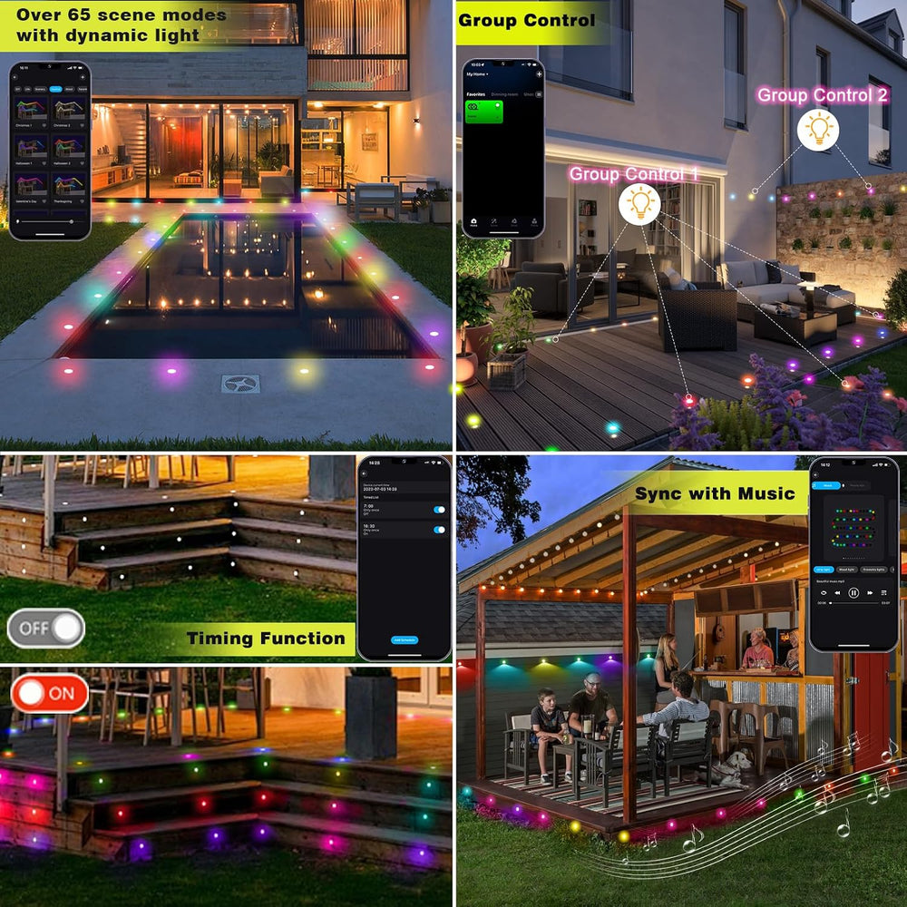 LED Deck Lights Kit Black, 30 Pack Φ1.22 WiFi Pixel RGBW+IC with Remote