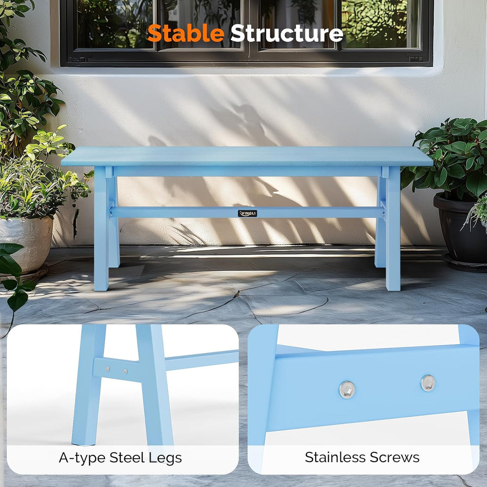 VINGLI 47” Outdoor HDPE Bench, Weatherproof Garden Bench w/Metal Legs, Poly L...
