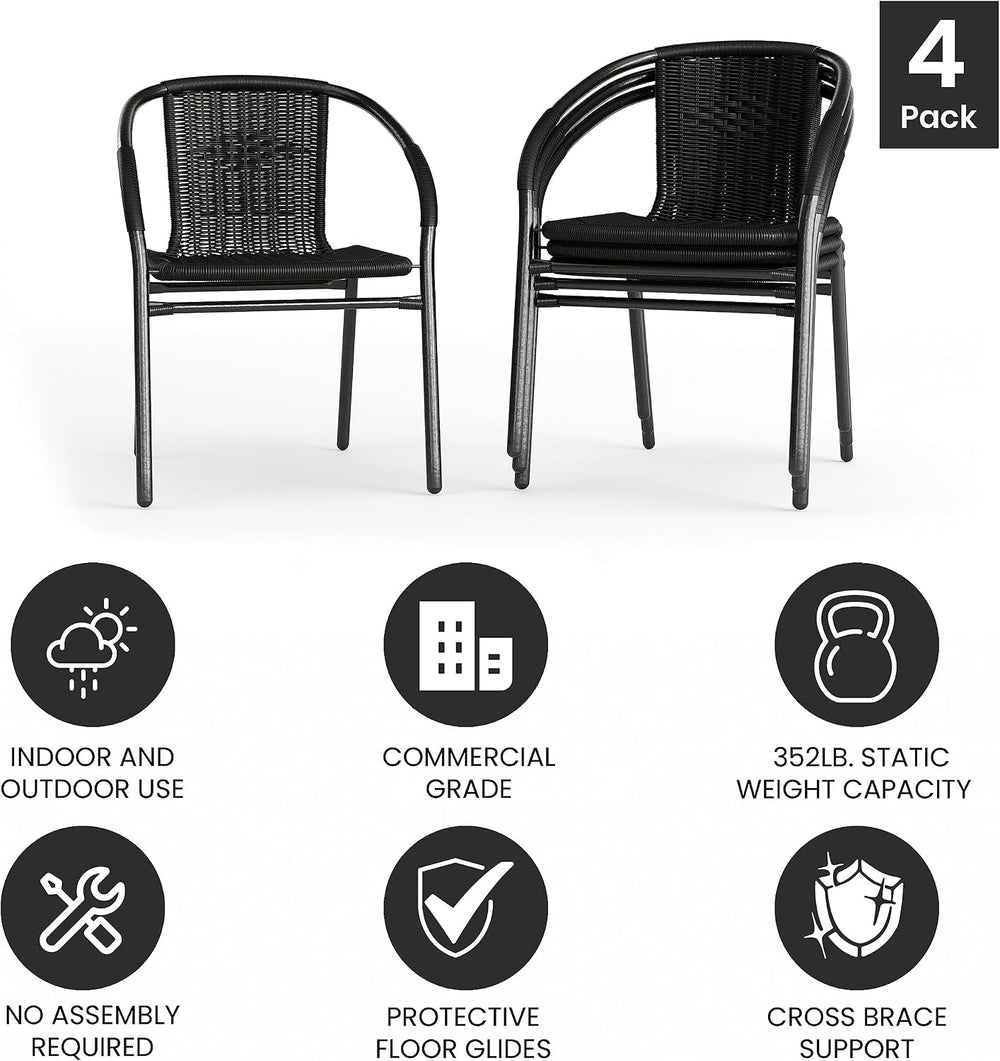 Flash Furniture Lila Modern Rattan Indoor/Outdoor Stackable Dining Chairs, St...