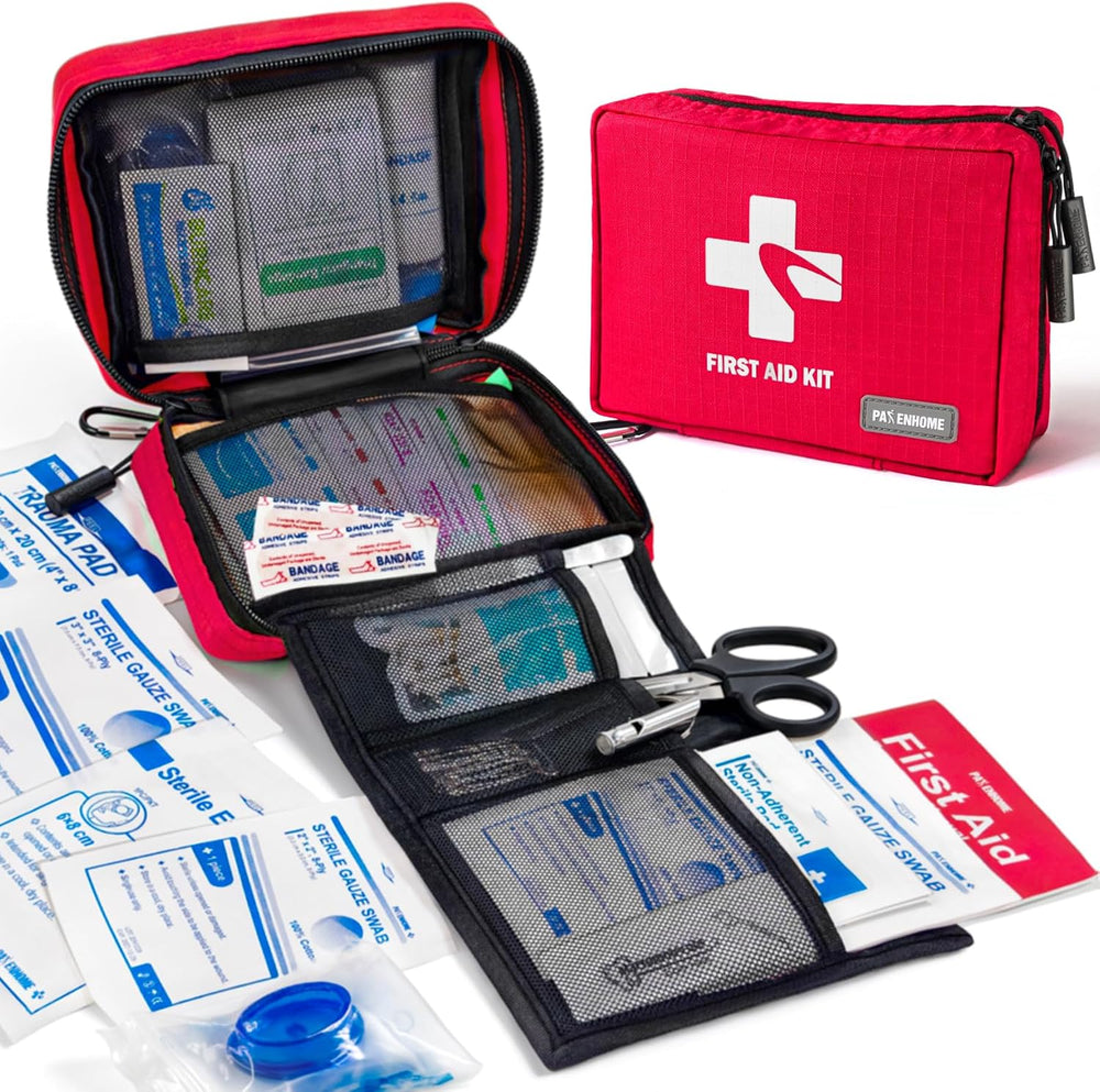 300 Piece First Aid Kit, Compact Waterproof First Aid Bag with 9 Organized Co...