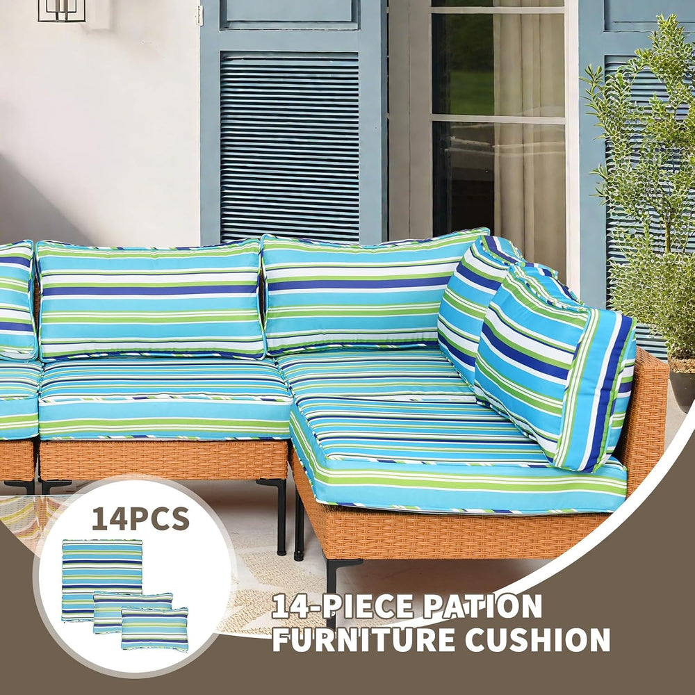 Outdoor Cushions for Patio Furniture 14-Piece Outdoor Sofa Replacement Cushio...