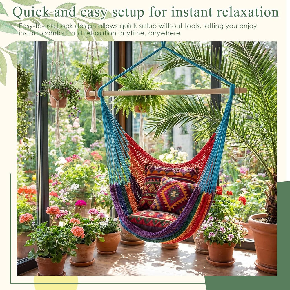 Barydat 2 Pcs Hanging Hammock Chair Boho Swing Chair, Rainbow Color