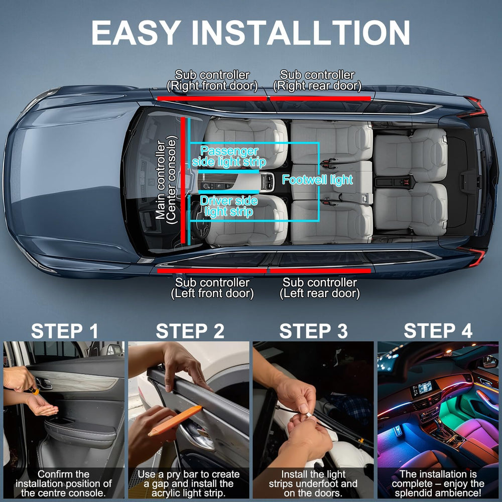 Dreamcolor Acrylic Interior Car LED Strip Lights, 6 in 1 Ambient Lighting Kit...