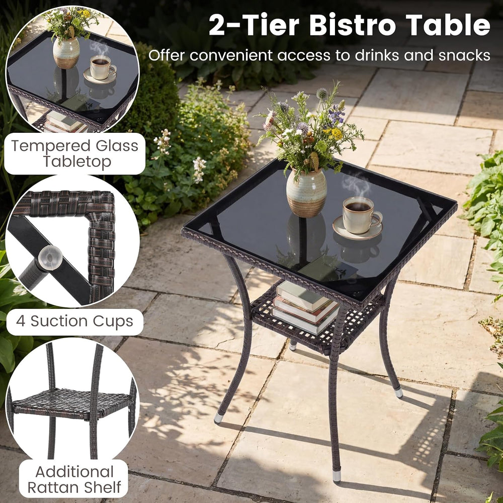 HAPPYGRILL 3 Pieces Rattan Conversation Set Outdoor Bistro Set with Cushion, ...