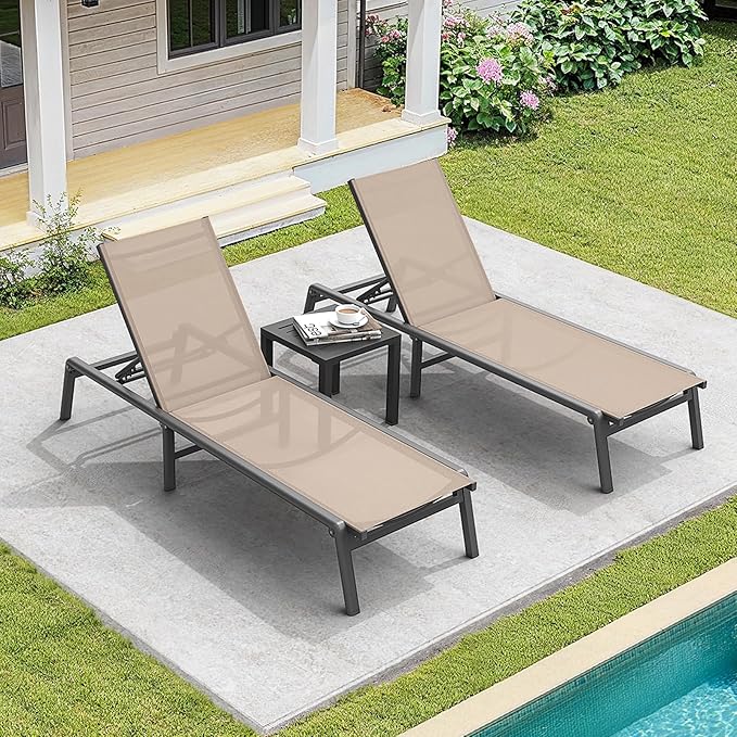 ONBRILL Aluminum Chaise Lounge Chair Outdoor, Foldable & Assembly Free Ou...
