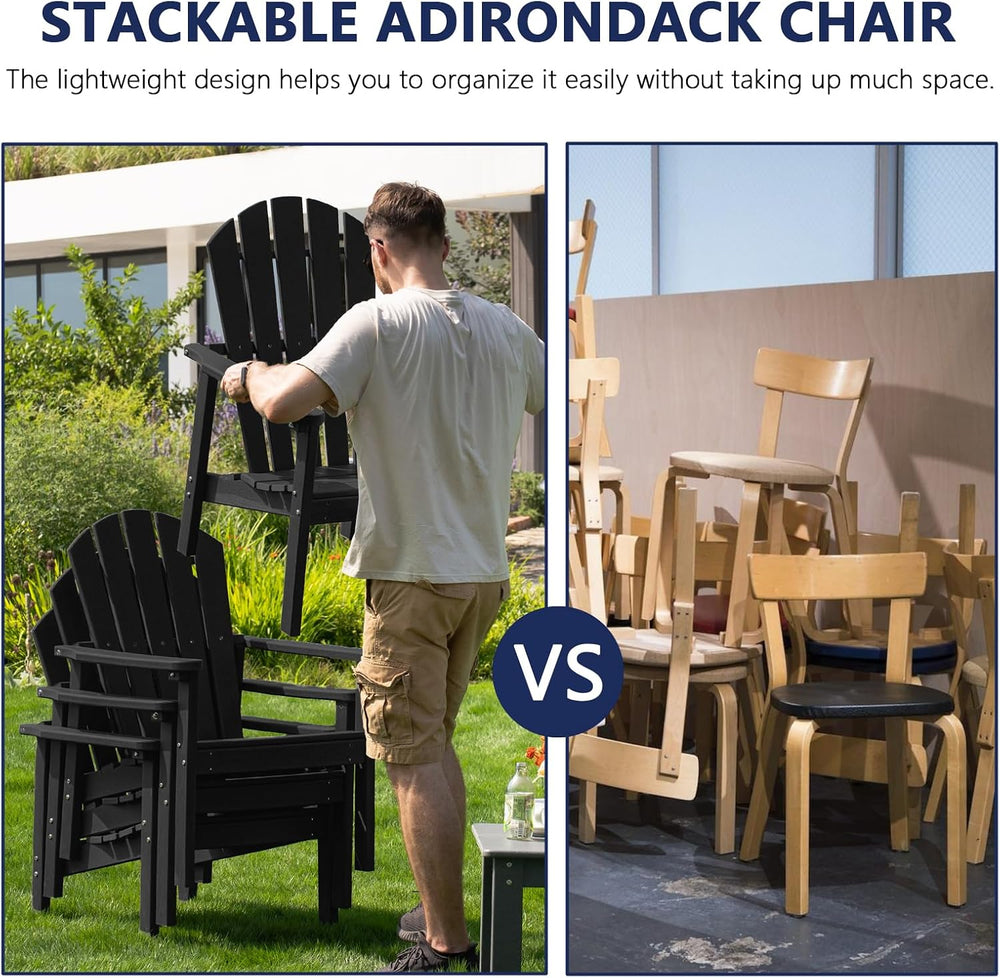 Compact Stackable Adirondack Chairs Set of 4,HDPE,Black | 26.3" Wide HDP...