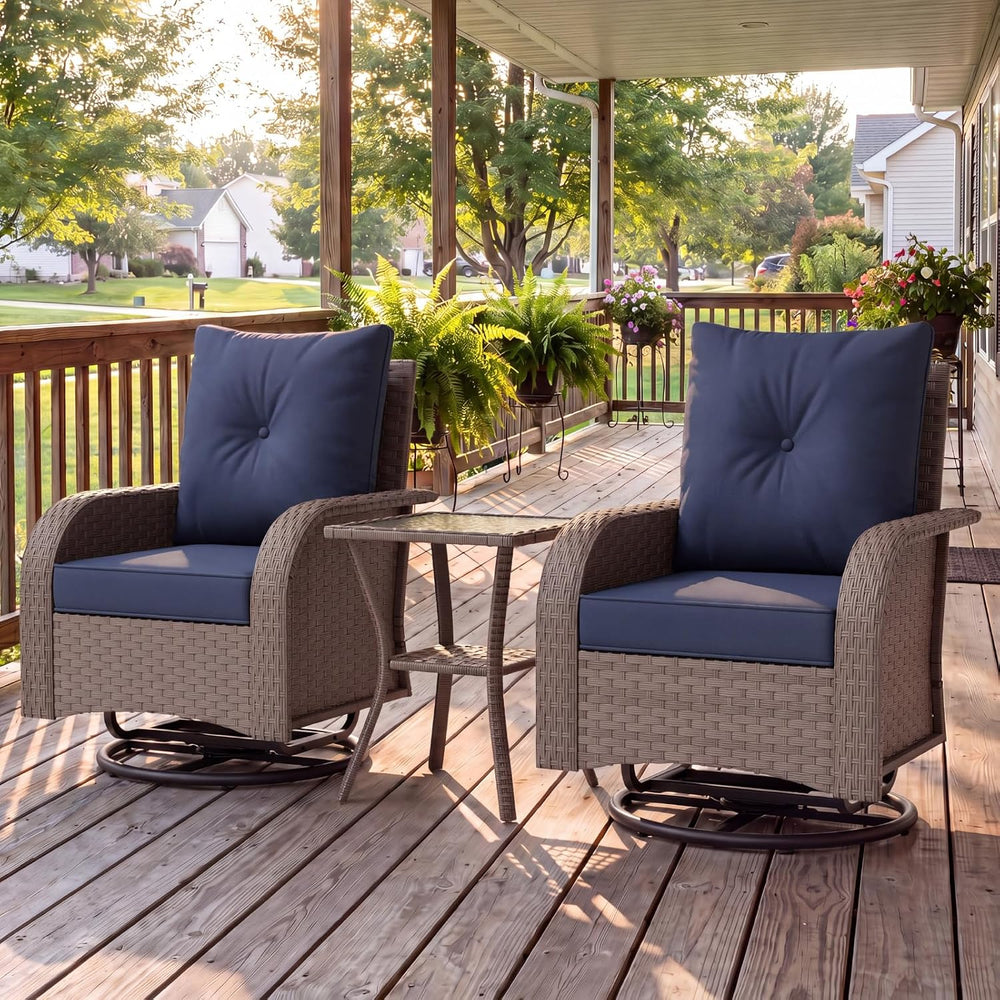 UDPATIO Outdoor Furniture 3 Piece Patio Swivel Chair, Olefin Fade Resistant