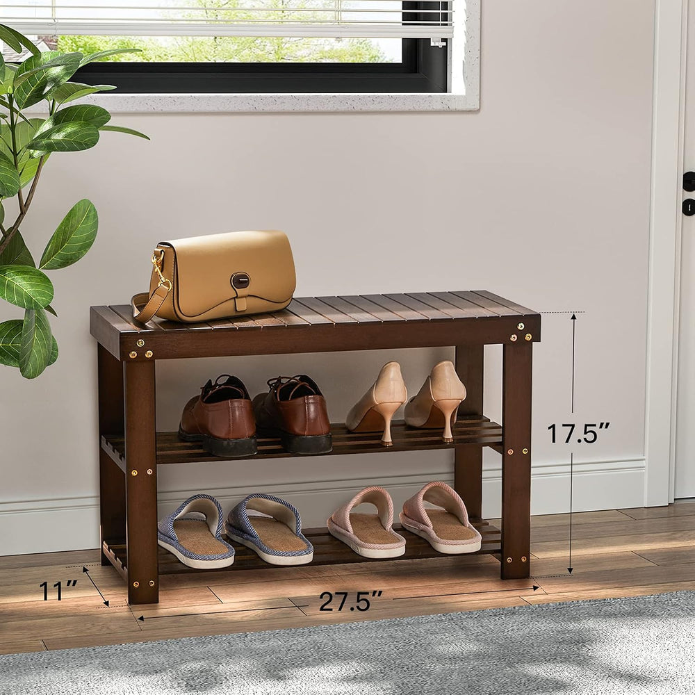 Pipishell 3 Tier Bamboo Shoe Rack Bench for Entryway, Brown