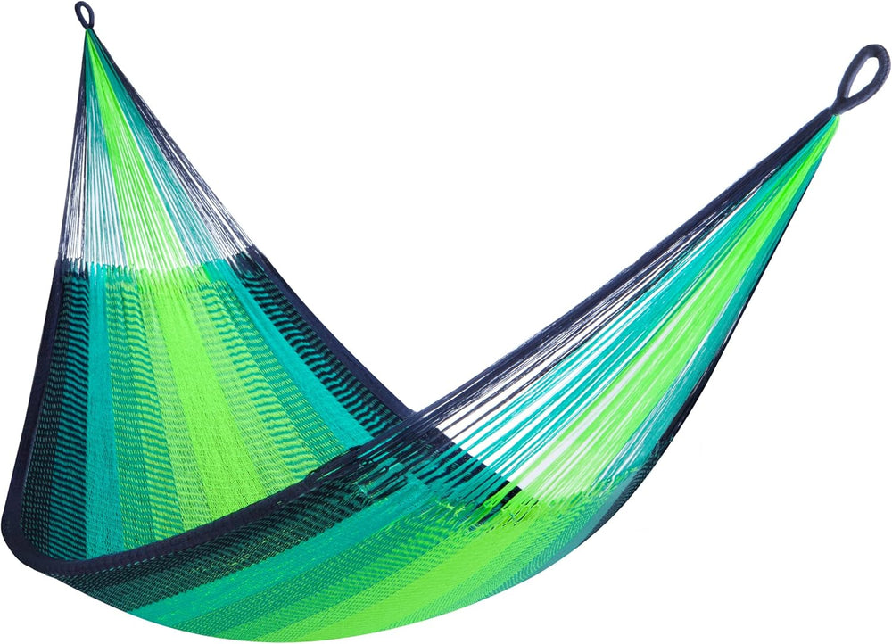 Yellow Leaf Handwoven Hammock - Double 400 lb - Neon Blue & Turquoise