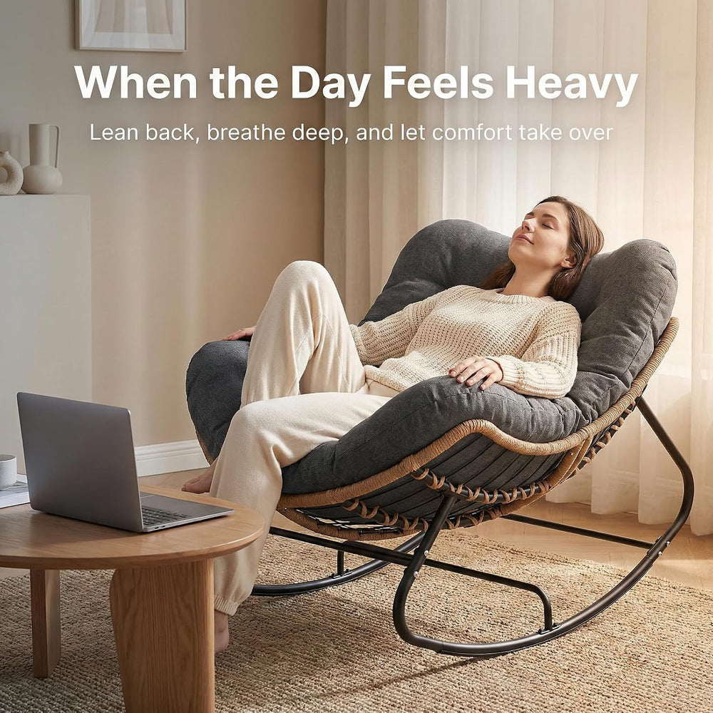 Papasan Outdoor Rocking Chair with Thick Cushion, Gray