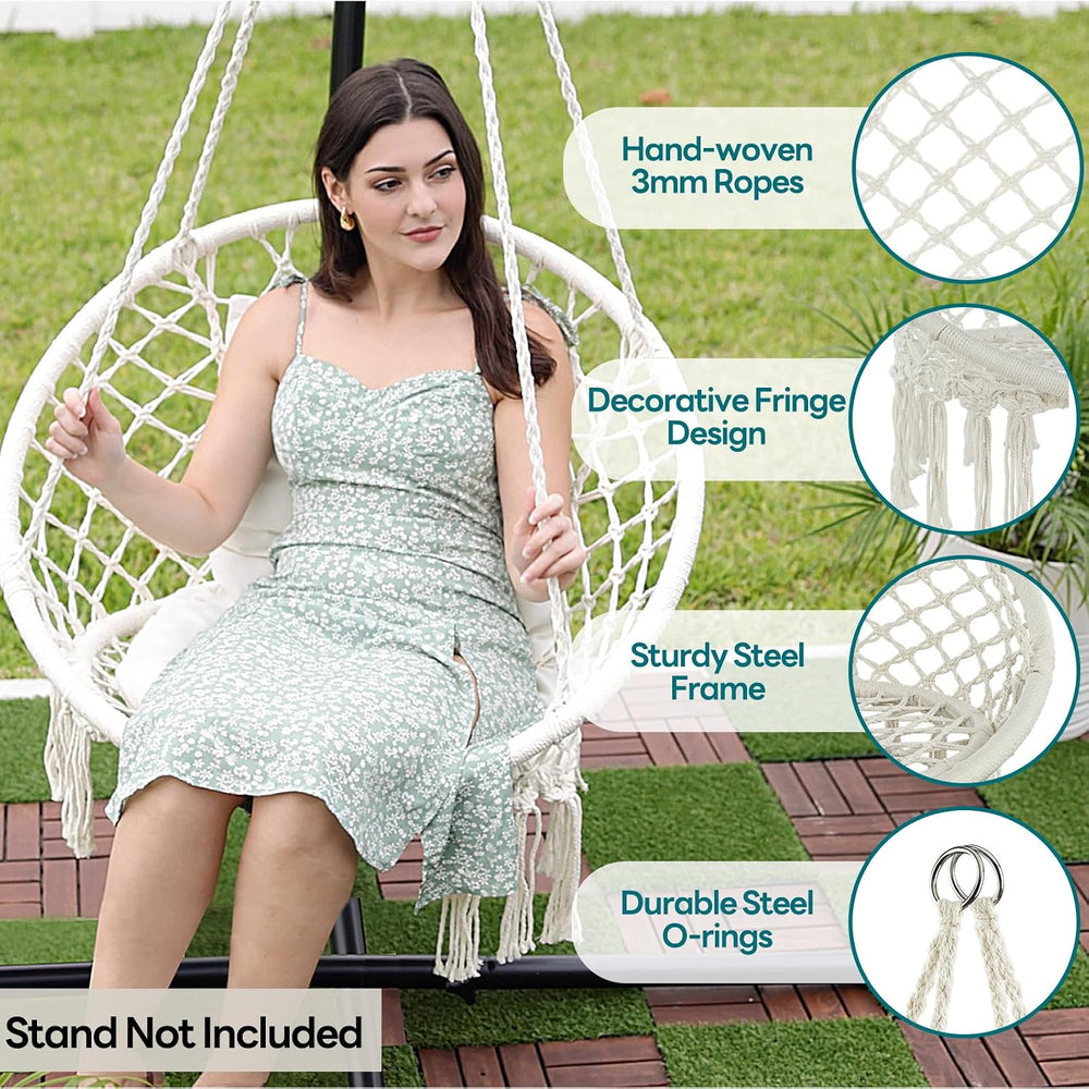 JoyView Macrame Hammock Chair, Hanging Chair with 2 Cushions, Hardware Kit
