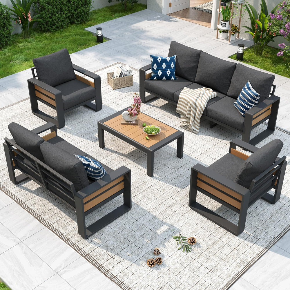 Aoxun Aluminum Patio Furniture Set, 5 Piece Luxury Outdoor Sectional with 6&q...