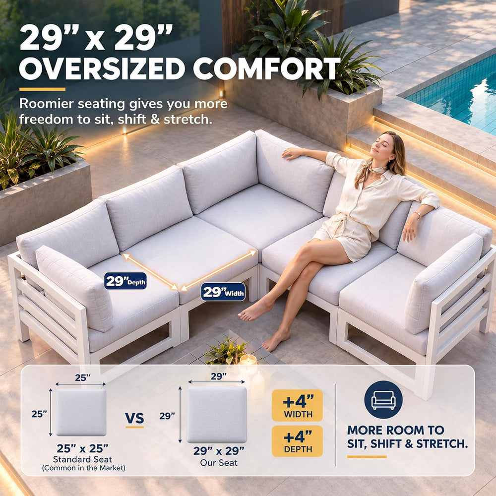 NICESOUL 7 Piece White Powder-Coated Aluminum Patio Furniture with Fire Pit T...