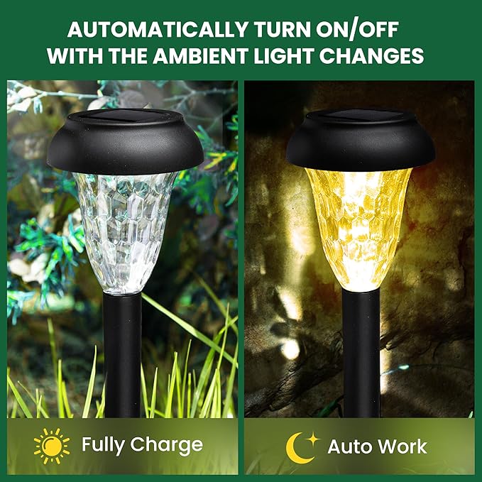 GIGALUMI 12 Pack Solar Light Outdoor Waterproof, Warm White Pathway Lights So...